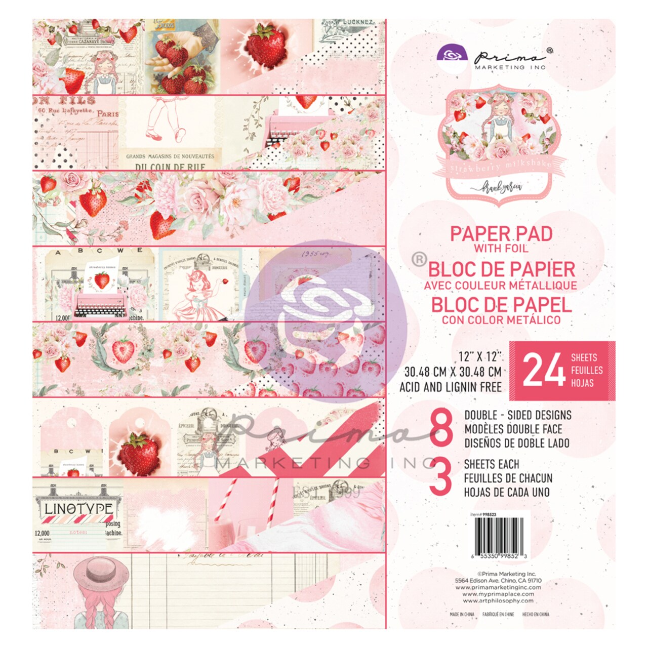 Strawberry Milkshake Collection 12x12 Paper Pad - 24 sheets w foil details
